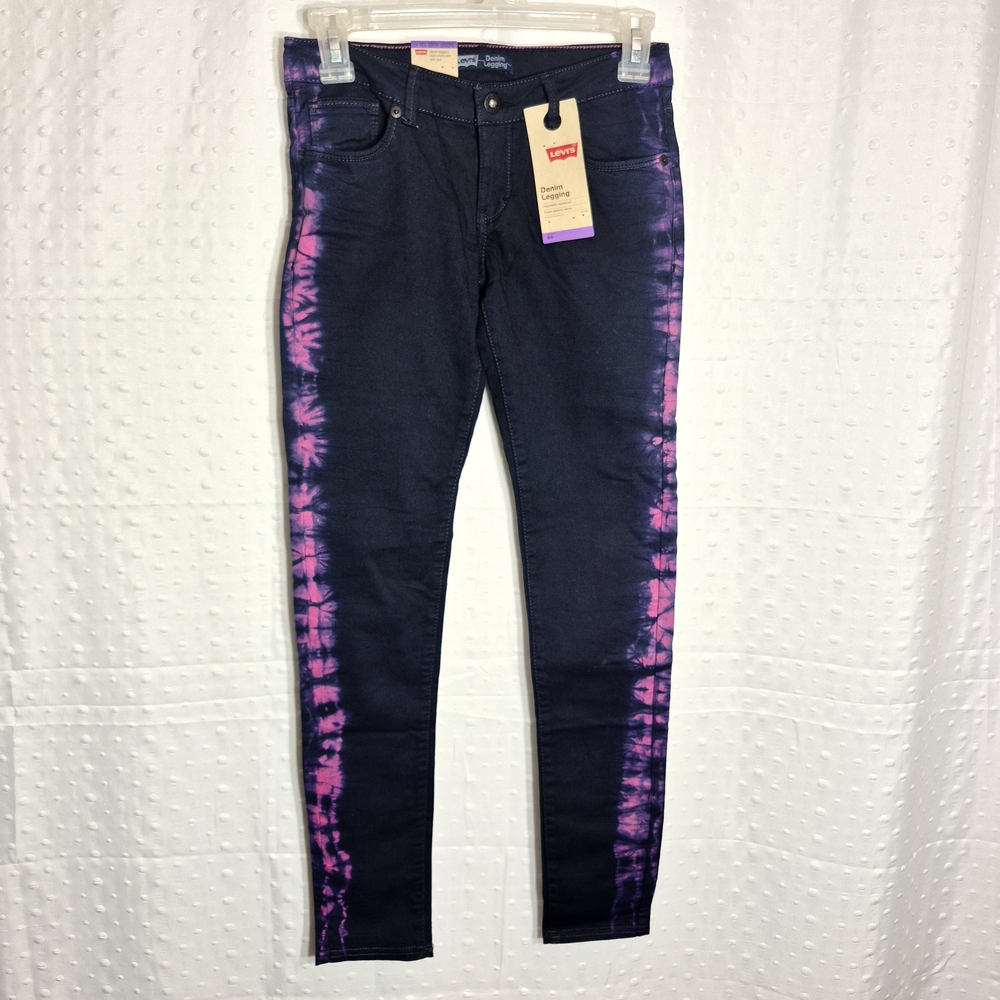 Levi’s Girls Denim Leggings Black W/ Purple/Pink Tie Dye Sides Size 14 Reg